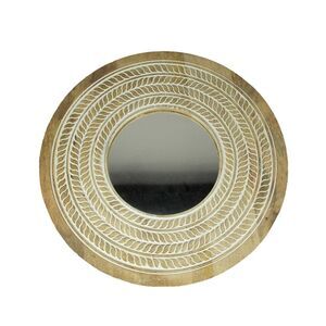 Carved Wooden Frame Round Wall Mirror 23.5 Inch Diameter Hand Painted Accents